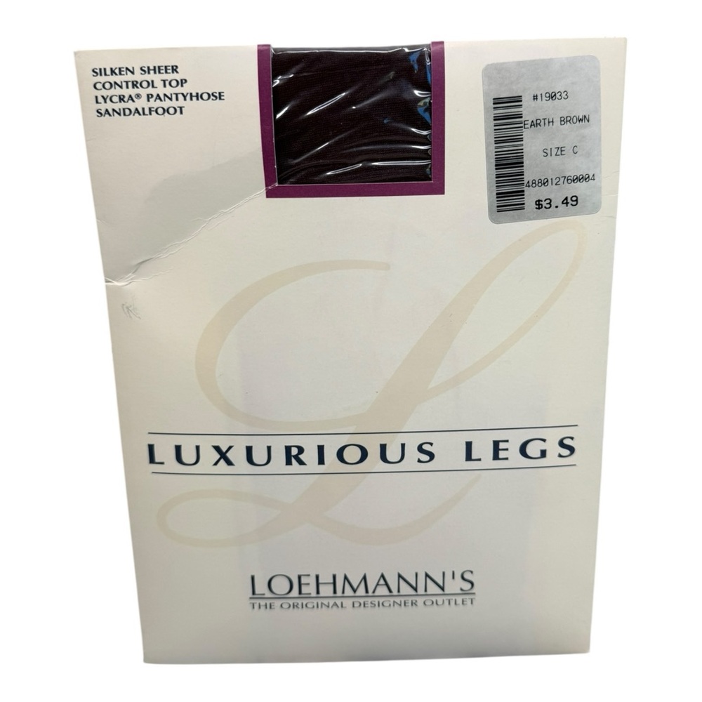 Vintage Loehmanns Luxurious Legs Lycra Pantyhose Size C Earth Brown Silken Sheer